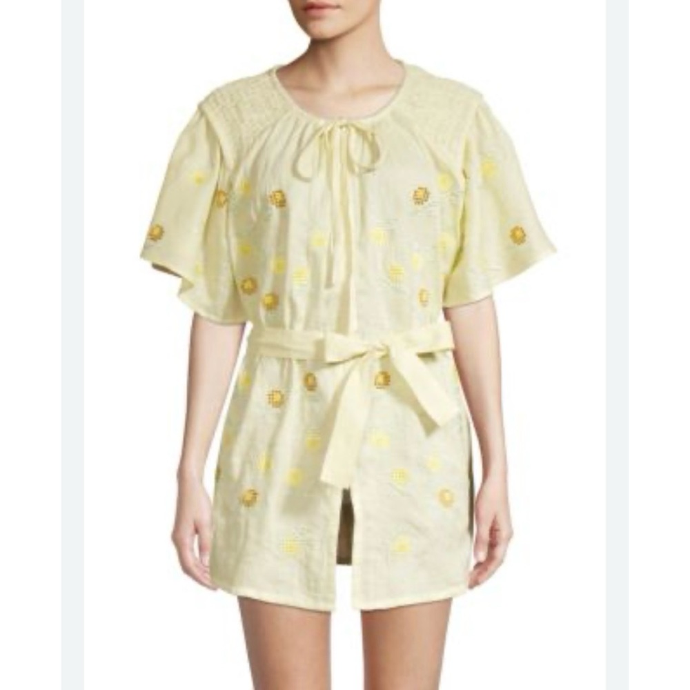 Innika Choo Hans Embroidered Linen Mini Smock Dress Tunic New 2 OS